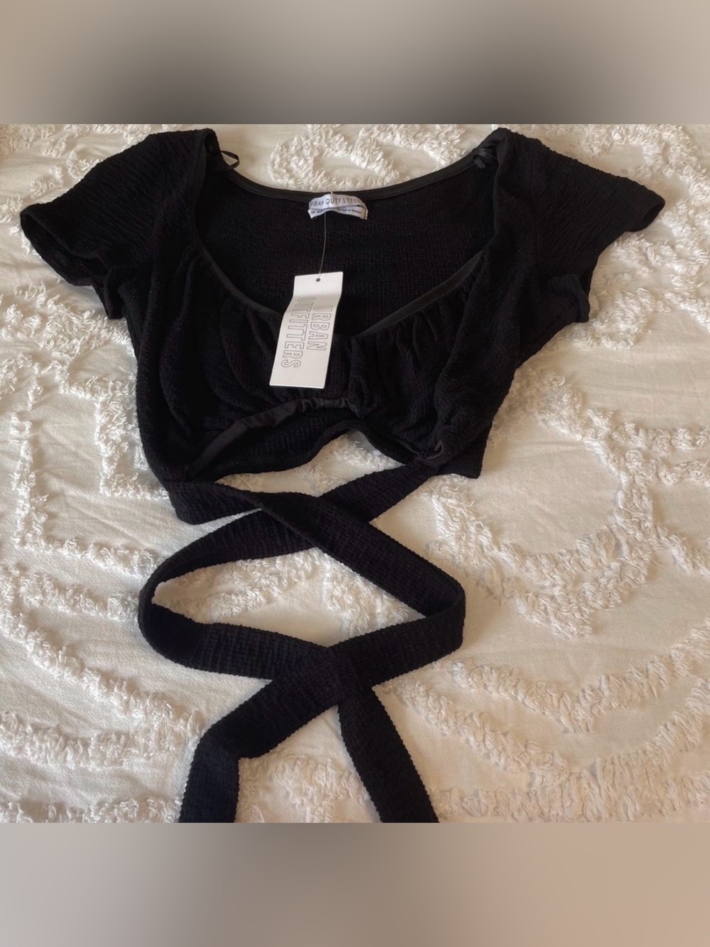 Urban Outfitters Black Wrap Tie-Front Crop Top Size XS